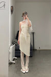 Un Morceau elastic lace oblique blooming half skirt UM231XZ11 light yellow PUM40